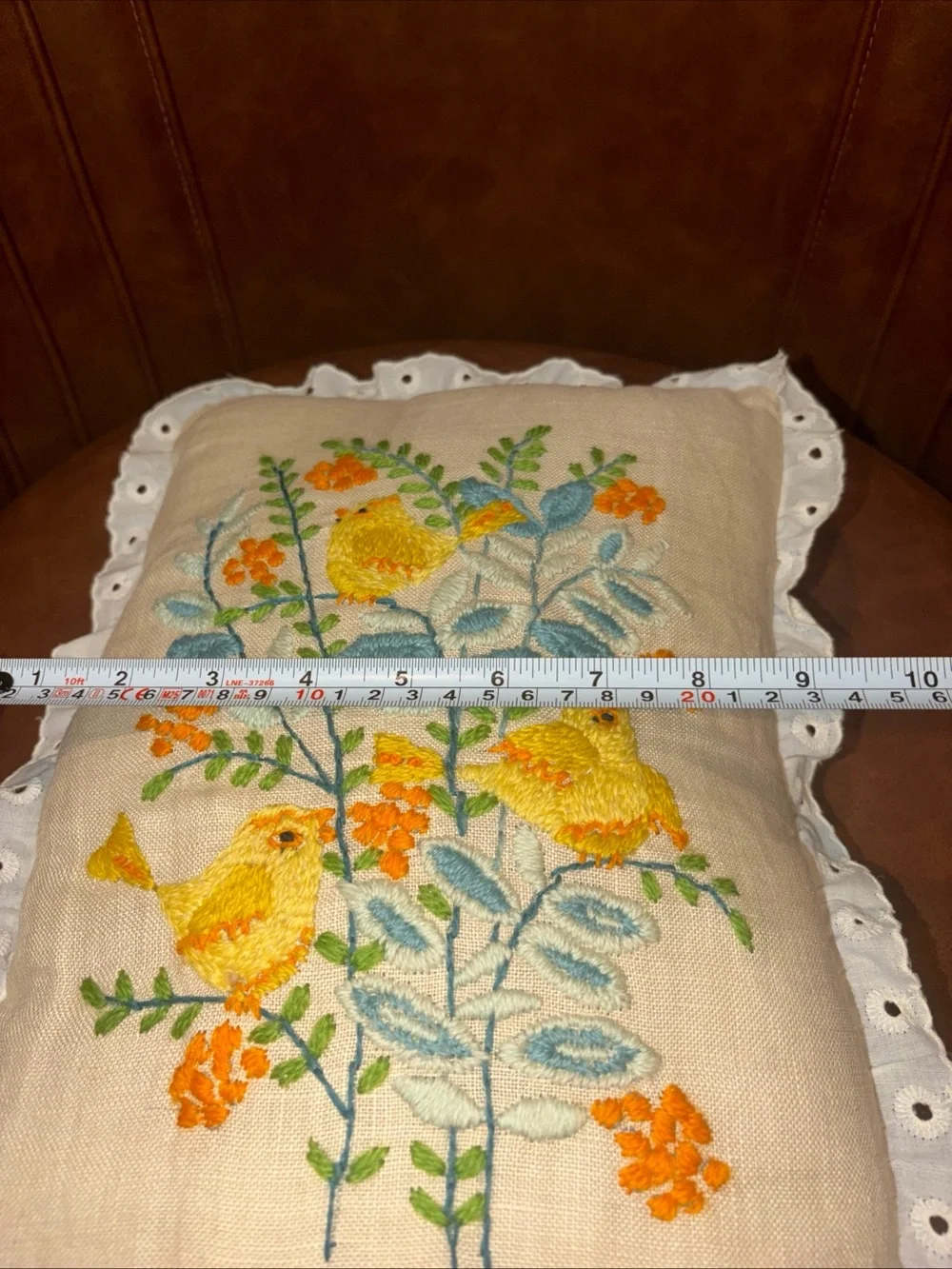 Vintage Hand Stitched Yellow Bird Floral Pillow  Handmade Throw Accent Granny